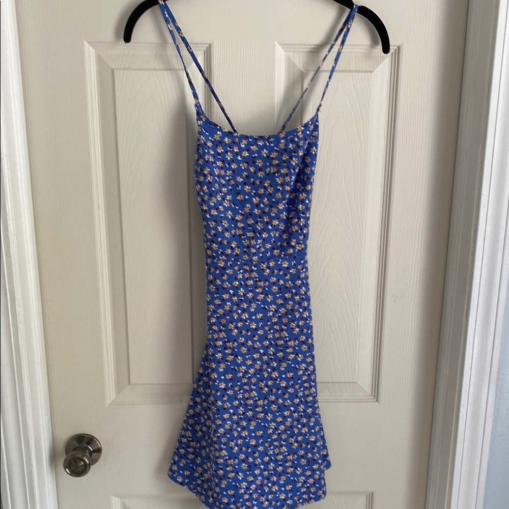SHEIN Blue and White Spaghetti Strap Mini Sundress